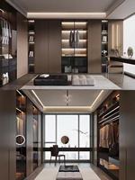 Dressing sur mesure minimaliste italien, armoire du sol au plafond avec éclairage LED et îlot central pour villa