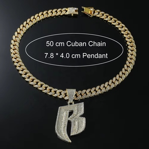 Collar con Colgante de Estilo Hip Hop Europeo Americano, Chapado en Oro/Plata, con Letras de Alfabeto en Latón y Pedrería, Personalizable - Product Image 6