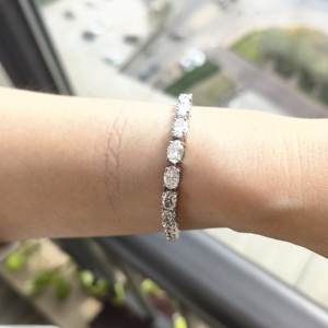 Bracciale tennis da donna in oro bianco 14K con diamanti coltivati in laboratorio DEF bianchi da 0,5 carati a forma ovale, 26 pietre, purezza VS VVS, 12g, 10 Mosh - Product Image 4