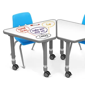Adjustable height desk with steel leg primary and middle school students table chair trapezoid table for K12