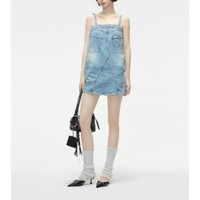 Robe en jean personnalisée à bretelles spaghetti pour femme, style vintage délavé, coupe ample et sans manches