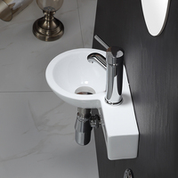 Évier de shampooing en pierre artificielle de bassin en céramique de petite taille suspendu direct d'usine avec évier mural de robinet à un trou