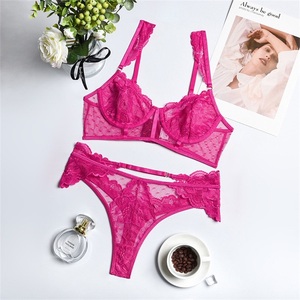 Ensemble soutien-gorge et culotte érotique, Lingerie rose néon, sous-vêtements transparents et Sexy pour femmes, nouvelle collection - Product Image 6