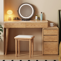 Ensemble de coiffeuse en bois massif avec miroir LED et armoire latérale amovible pour chambre à coucher - Vente en gros