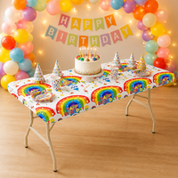 Nappe rectangulaire jetable en PEVA non tissé, motif arc-en-ciel, bord élastique, 6 pieds, imperméable, pour fête d'anniversaire