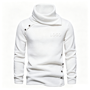 Heren stijlvolle coltrui met asymmetrische knopen aan de zijkant, lange mouwen, slanke gebreide trui, aangepast logo voor herfst/winter - Product Image 3
