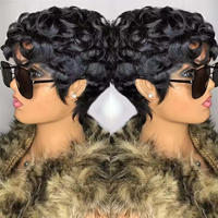 Pelucas de Cabello Humano Corto Estilo Pixie Vietnamita de Kemy Hair Wholesale, Pre-Desenredadas, Rizadas Naturales con Flequillo, Sin Pegamento, para Mujeres Negras