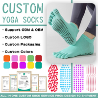 Chaussettes de yoga et de Pilates à cinq doigts, antidérapantes, absorbantes et respirantes, avec poignée, conçues sur mesure et colorées