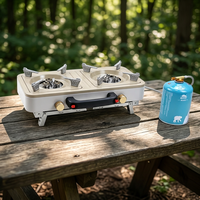 Réchaud à gaz portable d'extérieur à 2 brûleurs, cuisinière de camping en acier inoxydable, poignée pliable, réchaud au butane pour les voyages et la randonnée
