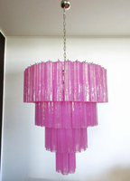 Énorme lustre vintage en verre de Murano en soie fuchsia rose de haute qualité