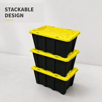 Boîte de rangement robuste 37L en plastique PP avec couvercle jaune pour garage et entrepôt