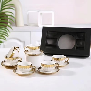 European Gold Plated Ceramic Coffee <b>Cup</b> 220ml Tea <b>Cups</b> <b>Set</b> Porcelain <b>Cups</b> and Saucers <b>Set</b> of 6 - Product Image 4