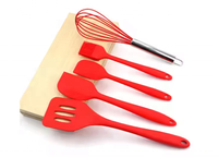 5 Buah Peralatan Dapur Silikon Tahan Panas, Set Peralatan Masak Spatula, Aksesori Memanggang, Aman untuk Mesin Pencuci Piring, Lembut