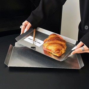 Plateau de service rectangulaire en acier inoxydable, plateau vintage, plateau pour le petit-déjeuner, plateau pour les collations et les desserts, pour café, restaurant, salon de thé - Product Image 5