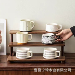 Desktop multi-layer solid wood storage rack, <b>teacup</b> holder, antique display shelf, multi-functional display rack, storage shelf - Product Image 1