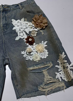 Shorts en jean déchirés vintage sexy pour femme, avec dentelle et strass, taille élastique, style streetwear tendance, vente en gros personnalisée
