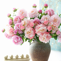 Arrangement floral artificiel de pivoines à 2 têtes, fait main, réaliste, longue durée, pour la décoration intérieure et les mariages