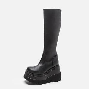 Zapatos de suela gruesa con punta cuadrada para <span class=keywords><strong>mujer</strong></span>, botas hasta la rodilla, de plataforma alta, <span class=keywords><strong>botines</strong></span> largos de cuña, moda <span class=keywords><strong>2023</strong></span> - Product Image 2