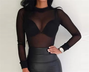K2057 <span class=keywords><strong>Wish</strong></span> Hot Sale Mujeres Ver a través de la blusa Sexy Manga larga Transparente Malla Tops - Product Image 6