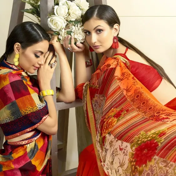 Abito da festa indiano sari SIPO con camicetta matrimonio Sexy indiano Georgette sari