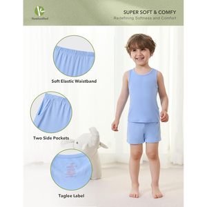Conjunto de Pijama de Verano para Niños BambooBud, Pantalones Cortos Unisex, Ropa de Dormir de Viscosa de Bambú Suave, Transpirable, Tallas 2T-7Y - Product Image 2