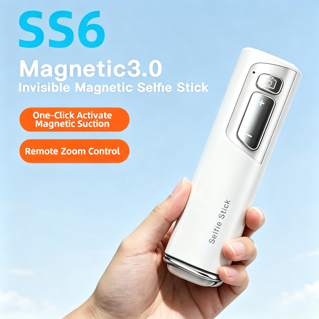 Magnetic Invisible Selfie Stick Zoom for Remote Pocket One-Click Open Carabiner Smartphone Phone Stand Vlog
