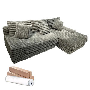 Vacuum Compression Corduroy Sectional Modular Couch Set for Living Room Furniture Bed <b>Sleeper</b> Fluffy Comfortable - Product Image 1