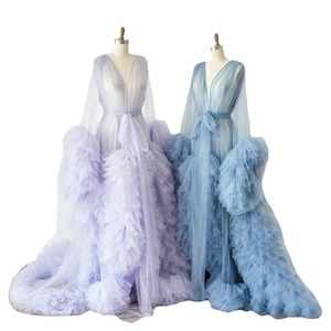 <span class=keywords><strong>Robe</strong></span> longue <span class=keywords><strong>de</strong></span> soirée formelle en tulle à volants superposés pour femme, col en V, ceinturée, transparente, en maille <span class=keywords><strong>et</strong></span> dentelle, Sehe Fashion - Product Image 5