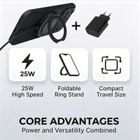 Chargeur sans fil magnétique universel 25W avec support pour téléphone, certifié Qi2.2, comprend une prise US et un ensemble de prises EU compatibles