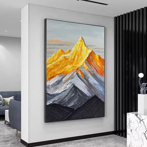 Hand Painted Oil Painting Golden Mountain Abstract Art Metal <b>Frame</b> Wall Decor For Living Room Entryway Bathroom - Product Image 3