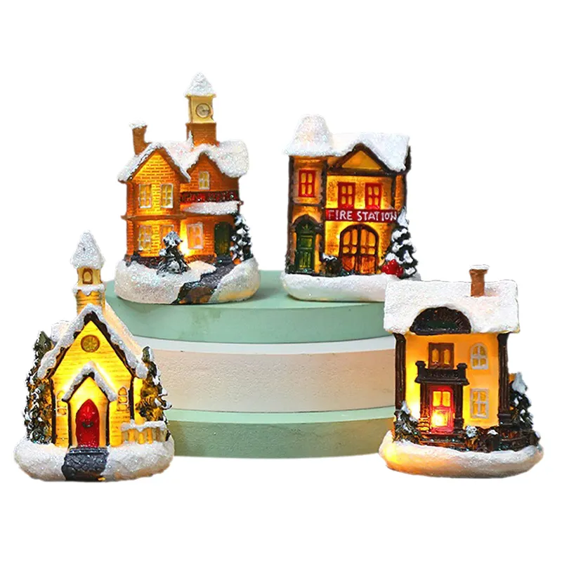 Hot Selling Crafts Led Lighting Angel Small House Glowing Wooden House Ornaments Christmas Decorations