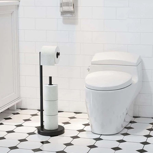 Porte-papier toilette en acier inoxydable sur pied, <span class=keywords><strong>support</strong></span> doré pour rouleaux de papier toilette avec base lestée - Product Image 1