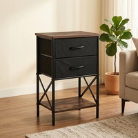 Table de chevet gain de place avec structure métallique et tiroir en tissu, meuble d'appoint en bois pour chambre à coucher