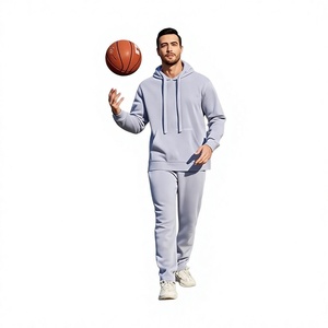 Men's <b>Light</b> Blue Hooded Sweatshirt Set Regular Fit Cotton Fleece Casual Autumn Solid Color Breathable Joggers Pants - Product Image 1