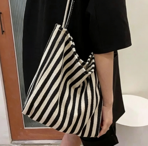 Sac fourre-tout en toile rayé pour femme, personnalisé avec logo, écologique, avec poche intérieure, vente en gros - Product Image 2