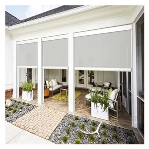 Heavy-Duty Outdoor Waterproof Windproof Sunroom PVC Shades Outside Motorised Remote Vertical Windows Outdoor Roller Blinds