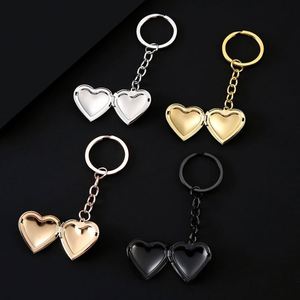 Espejo de Moda con Acabado Metálico Liso, Puede Contener Fotos, Caja de Fotos en Forma de Corazón Color Durazno, Llavero de Acero Inoxidable - Product Image 3