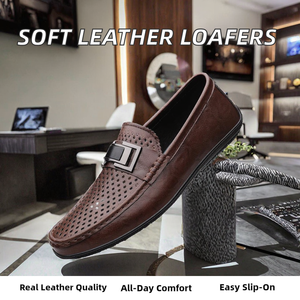 Mocassins souples pour hommes à enfiler, style pieds nus, tendance mode personnalisée, chaussures de marche décontractées en cuir véritable et PU, printemps-été - Product Image 2