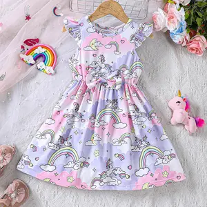 Wholesale Toddler Girls Dress Summer Children's Clothing A Line Knee Length Kids Clothes Daily Casual Pretty Girls Dresses