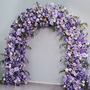Arche de mariage en fer en forme de U, décorée de fleurs artificielles, simulation de fleurs, couleur violette - Product Image 2