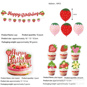 Globos de Fiesta de Fresa Rojos y Rosas con Impresión Digital, Decoraciones Desechables de Cumpleaños para Niños de 2 a 4 Años - Product Image 3