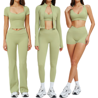 Ensemble de sport EnovStars personnalisé 6 pièces : soutien-gorge, t-shirt, veste, short, leggings, pantalon évasé, sensation seconde peau, ensemble de sport, ensemble fitness
