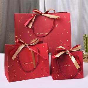 Sacs cadeaux en carton blanc Wanjiahodeng, sacs à main rouges, emballages pour bonbons de mariage, rubans personnalisables, cadeaux pour fêtes Happy Times - Product Image 1