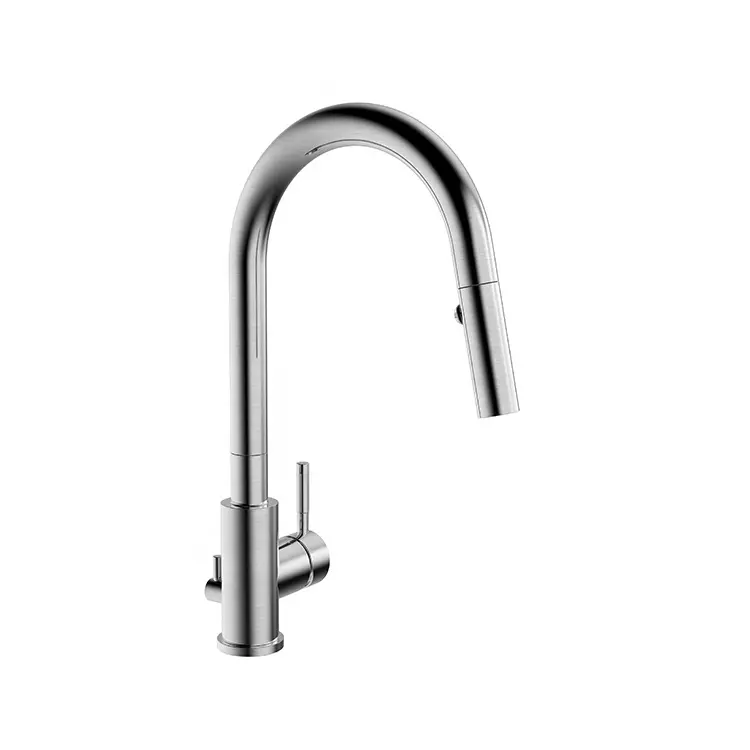 Swan neck spout pull out spray kitchen sink faucet with dish washing machine valve
