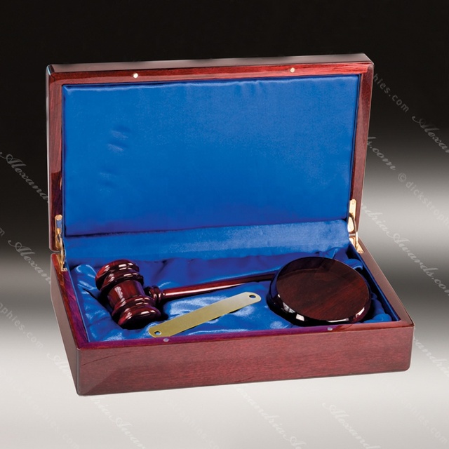 Executive President Award Engraved Rosewood Gavel Set with Sounding Block Gavel and Block