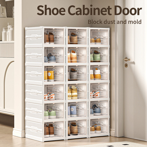 خزانة أحذية عصرية مستطيلة الشكل صديقة للبيئة من البلاستيك الشفاف، قابلة للطي بـ 1/3/6/9 طبقات مع منظم للأحذية الرياضية - Product Image 4