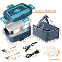 Boîte à lunch chauffante électrique portable 1,6-2,0 L, pot intérieur en acier inoxydable 304, chauffe-plats à mijotage lent, chauffe-repas thermique à brancher pour voiture