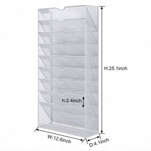 Hanging Wall <b>Files</b> Organizer 10-Tier Vertical Wall <b>File</b> Holder, Metal Wall Mounted Magazine Mail Paper Document Storage Folder - Product Image 4