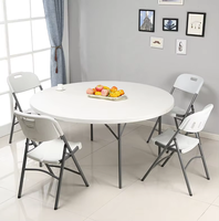 Nouvelle table pliante ronde en plastique blanc granit de 1,5 m, table pliante en plastique Bjflamingo de 6 pieds