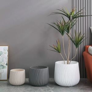 Pot de fleurs en céramique gris fait main, décoratif pour la maison, en fibre d'argile, grand pot de fleurs d'intérieur - Product Image 2